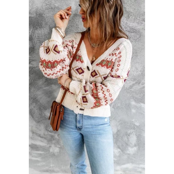 LAST ONE! Plus Size CHRISSY V-Neck Sweater With Geometric Patterns - Picture 4 of 6